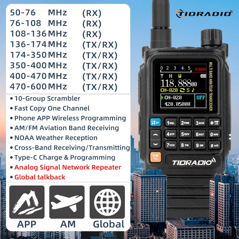 TIDRADIO H3 Plus Global Walkie Talkie Repeater Verbesserte Bluetooth-Funktionen Air Band Long Range Radio Drahtlose Programmierung Image