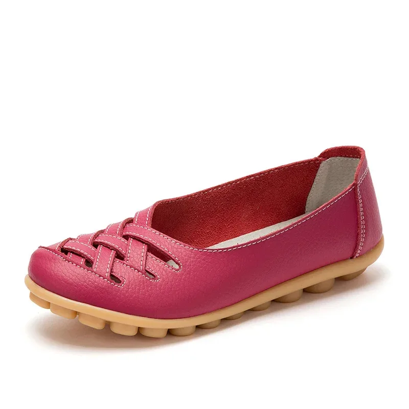 NewNew Summer 100 % Rindsleder-Sandalen für Damen, einzelne Lederschuhe, modische, lässige Damenschuhe in großen Größen, Loafer-Schuhe