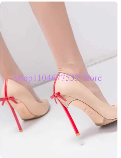 Schmetterling-knoten Leder Klinge Heels Dame Pumpt Schuhe Sexy Spitze Zehen Zurück Bowtie Frau High Heels Schuhe 6/8/10 cm Heels Kleid Schuh