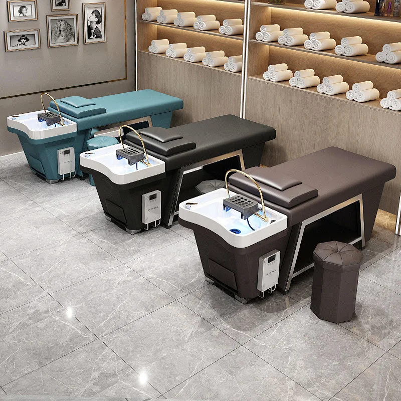 Edelstahl Shampoo Bett Haar Behandlung Friseursalon Bett Wasser Zirkulation Begasung Schönheitssalon Massage Volles Liegebett Image