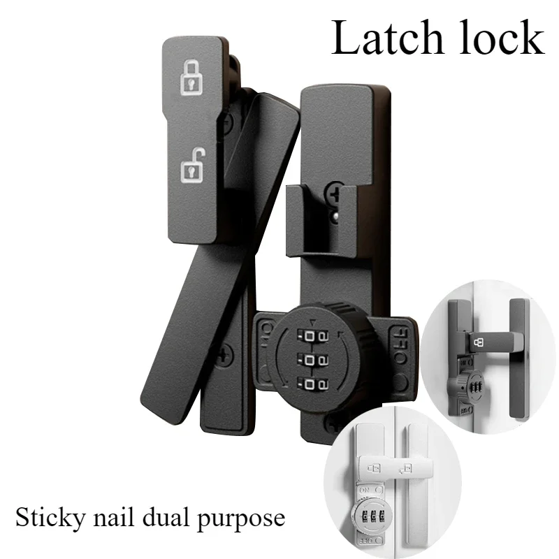 Schloss 3-stelliges Pin-Schloss, im Dunkeln leuchtender, klebriger Nagel, Dual-Purpose-Kleiderschrank, Badezimmer, Schiebetür, Diebstahlschutz, 90 ° /180 ° Installation Image