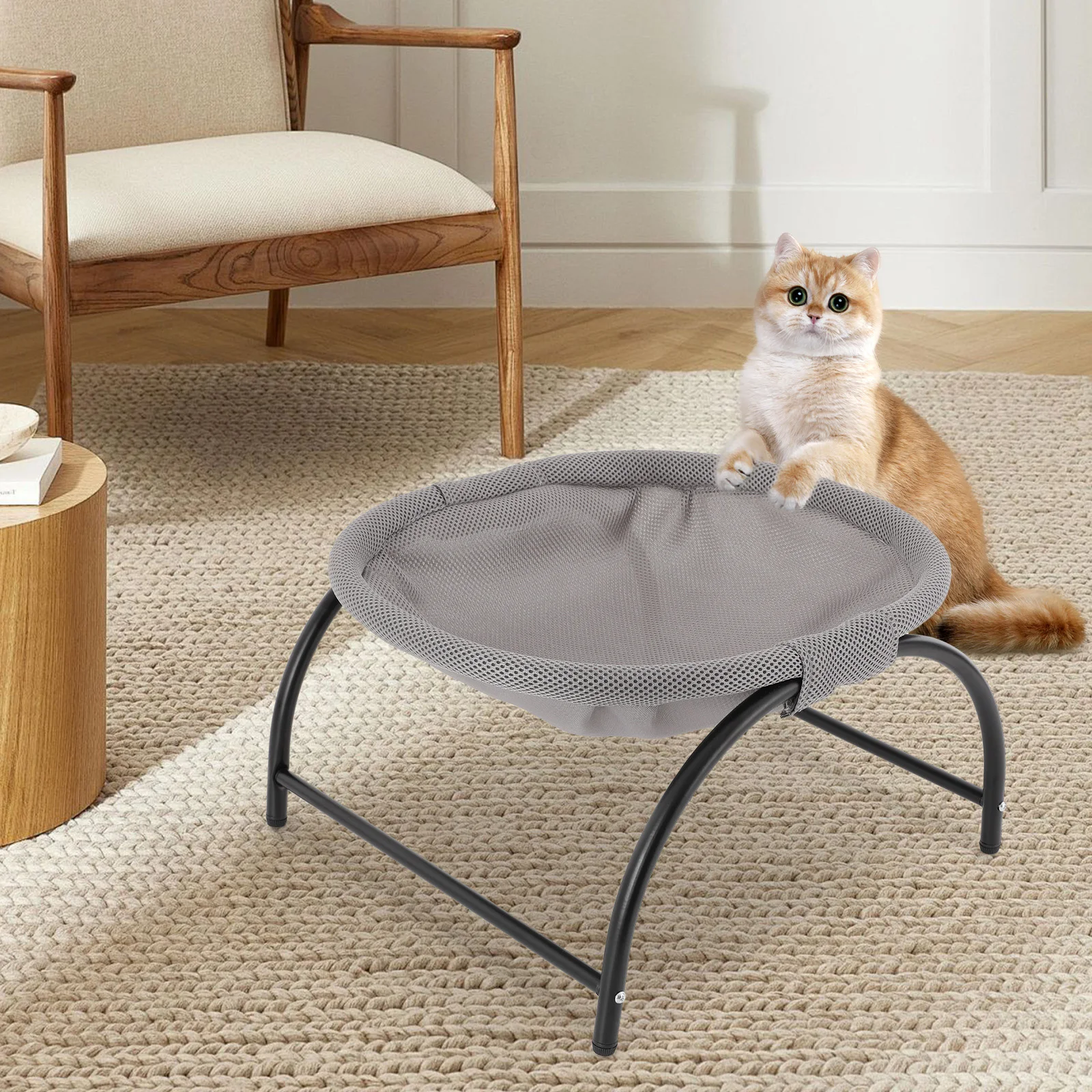 Katzenhängemattenbett mit Eisenrahmen – Graues modernes Katzenbett mit atmungsaktivem Stoff, maschinenwaschbar (45 x 42 cm, unterstützt bis zu 33 Pfund) Image
