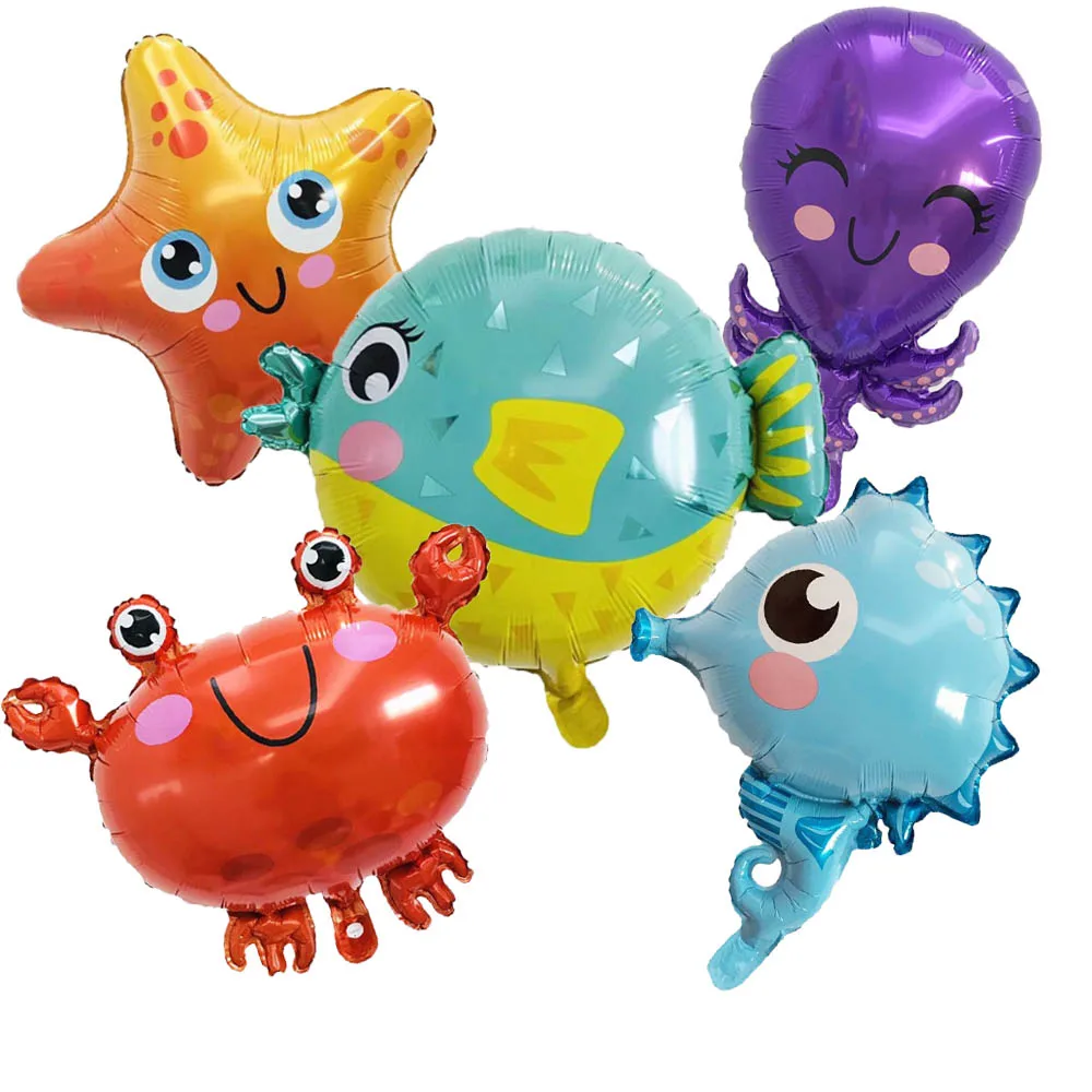 5-teiliges Unterwasser-Party-Dekor, Ballon, Ozean, Tiere, Seepferdchen, Seesterne, Krabbe, Oktopus, Folienballon, Geschenke, Dusche, Kindergeburtstagsparty Image