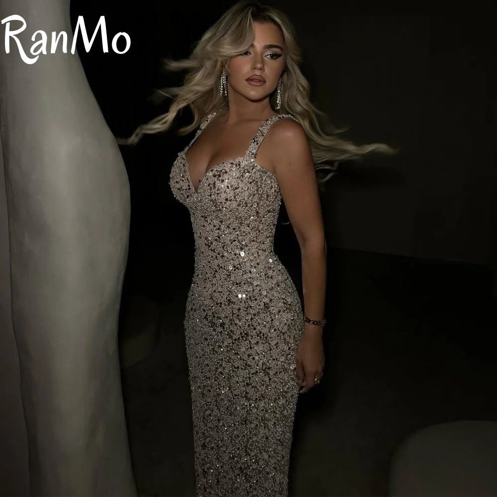 Ranmo Maßgeschneidertes elegantes Spaghettiträger-Perlen-glänzendes ärmelloses Abendkleid Meerjungfrau-Abschlussballkleid Temperament Brautpartykleid Image