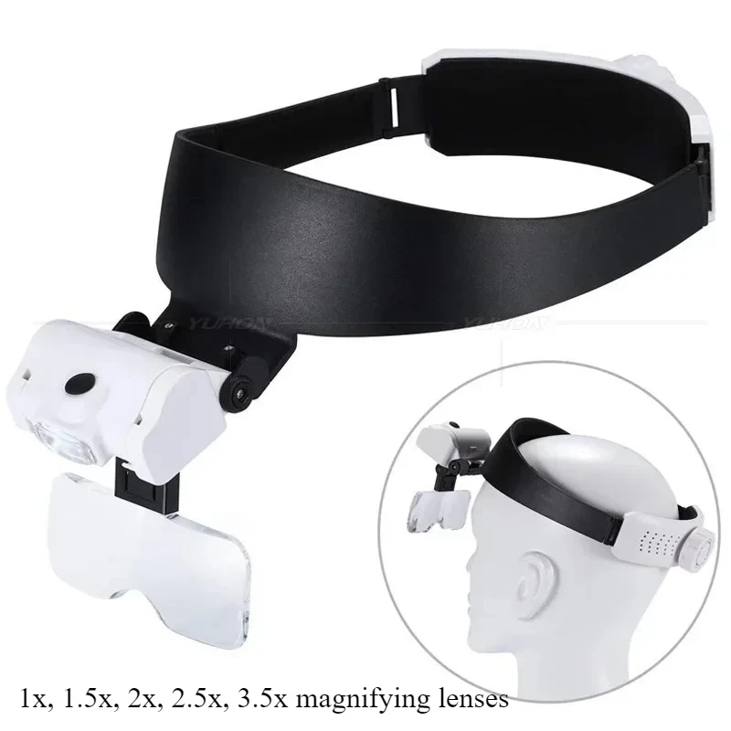 1x~3,5x USB-Aufladbare Kopfmontierte Binokular-Lupe mit LED-Beleuchtung und Stirnband Image
