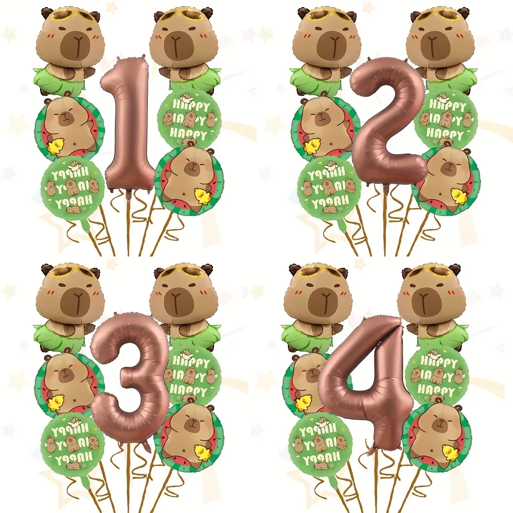 1SET Cartoon Tier Capybara Themen-Geburtstagsballon-Set Party-Deko Kaffee Nummer Folienballon Baby-Shower-Geschenke 2026 Image