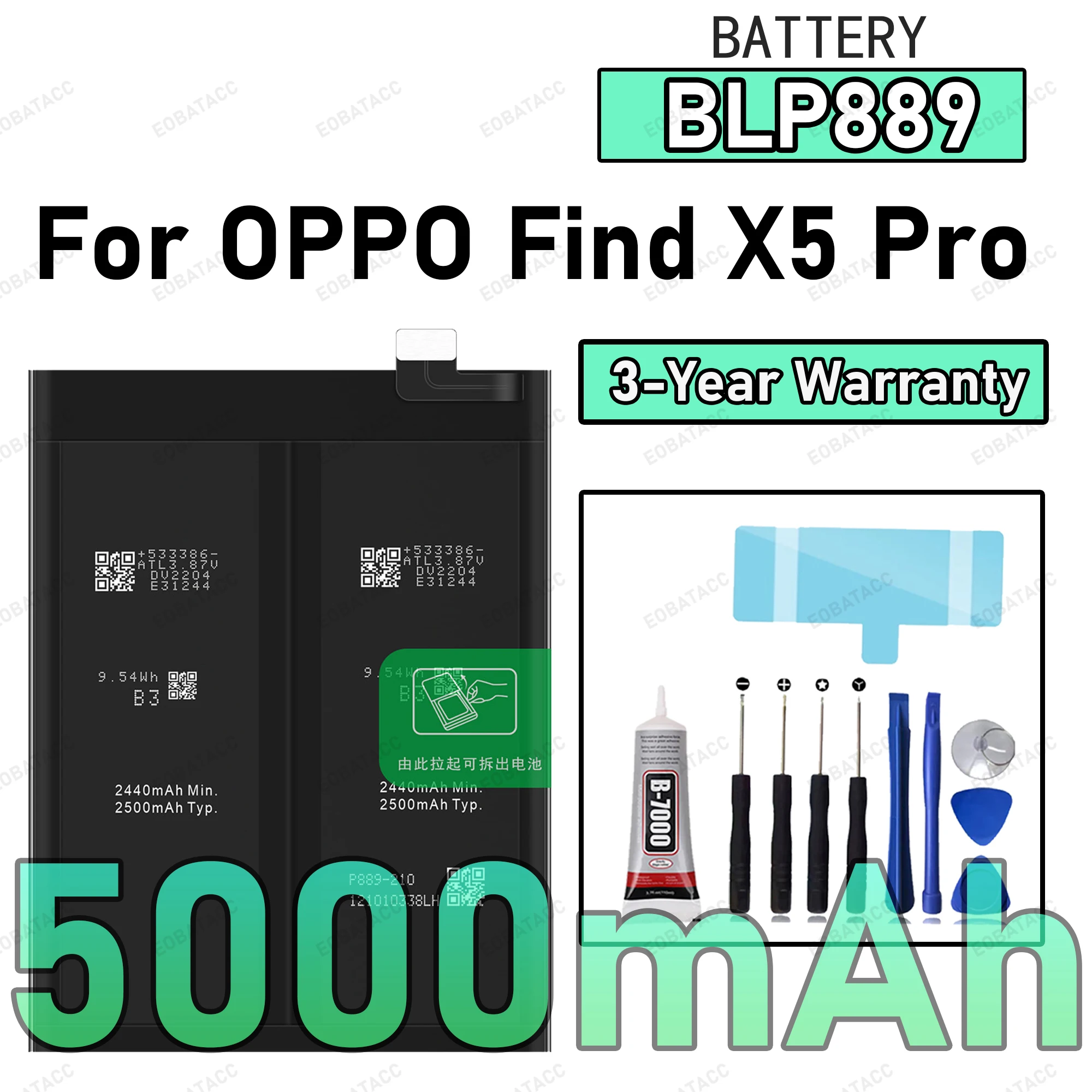 5000 mAh BLP889 Akku für OPPO Find X5 Pro Ersatzbatterie + kostenlose Werkzeuge Image