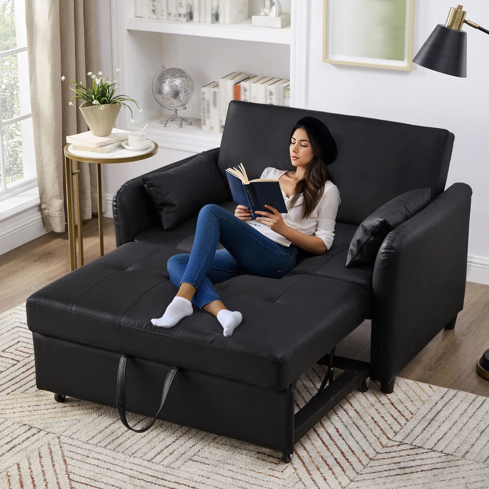 Schlafsofa, ausziehbares Zweisitzer-Schlafsofa, 3-stufige verstellbare Rückenlehne, wasserabweisendes PU-Material, einfach in ein Bett umwandelbar Image