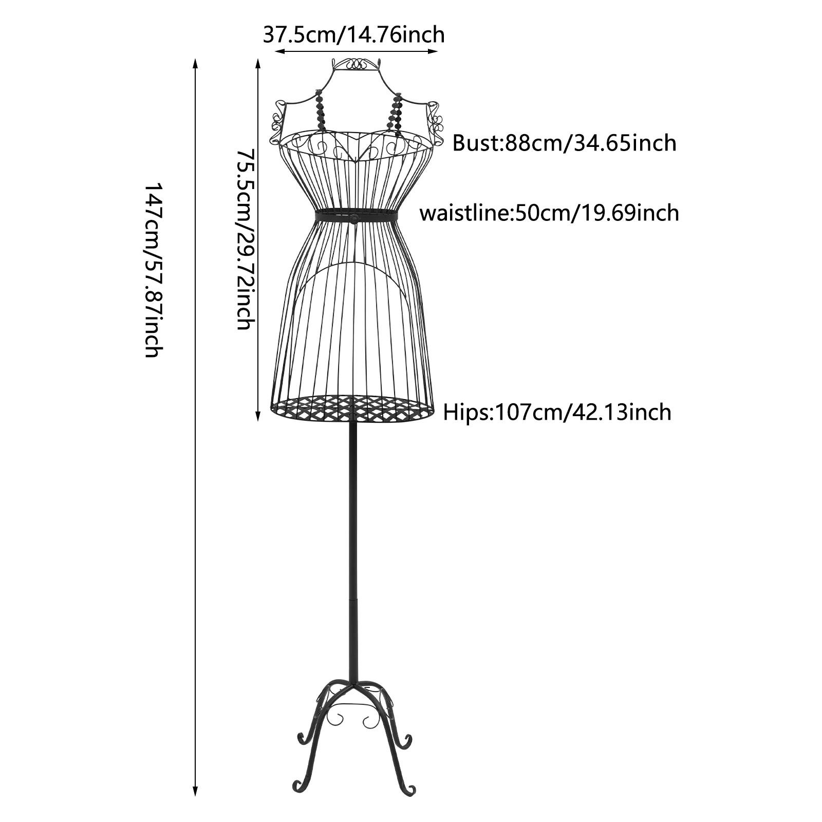 33,46 * 14,57 * 11,81 Zoll schwarzer Kleiderständer für Kleider, Brautkleid-Display-Mannequin, Kleiderständer-Mannequin für Damen