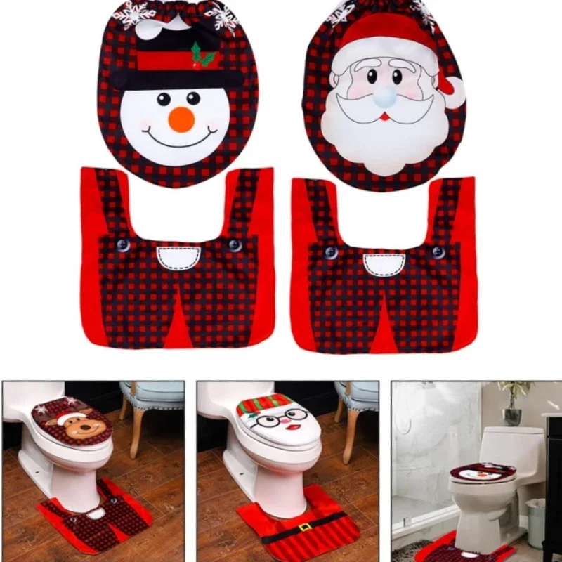 Santa Claus Schneemann Wc Zwei-stück Set Kreative Cartoon Wc Matte Wc-sitz Deckel Abdeckung Boden Teppich Set Weihnachten dekoration