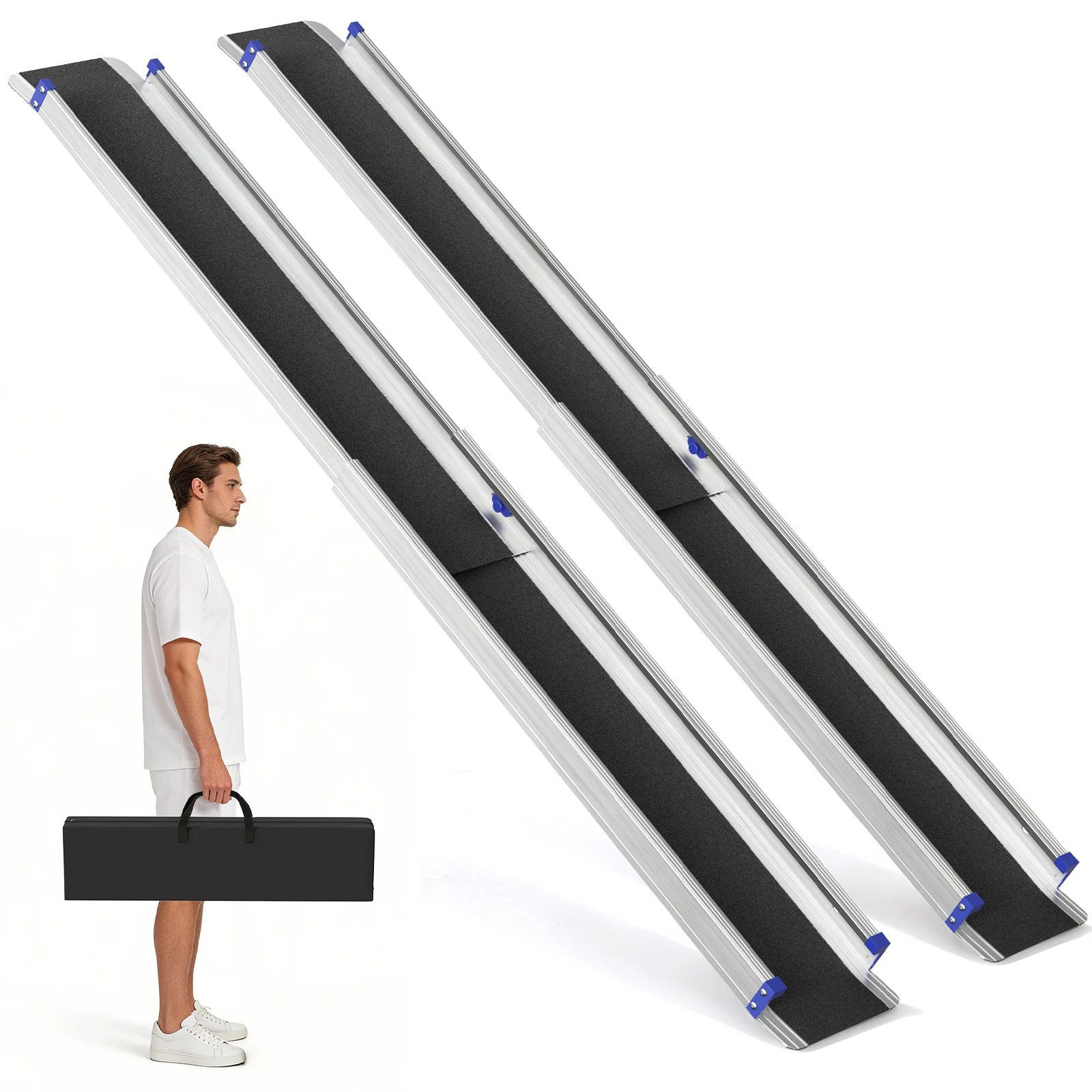 2 Stück 150cm Tragbare Rollstuhlrampe Rutschfeste Aluminium-Klapprampe Faltbare Mobilitätsroller-Rampe Rollstuhlrampe Image