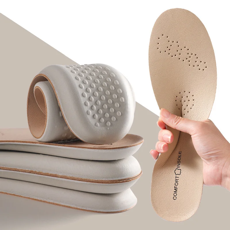 Gepolsterte Latex-Einlegesohlen für Turnschuhe, Schuhsohlen-Einsatz aus Rindsleder, stoßdämpfende Plantarfasziitis-Vorlage, Einlegesohlen für Schuhe Image