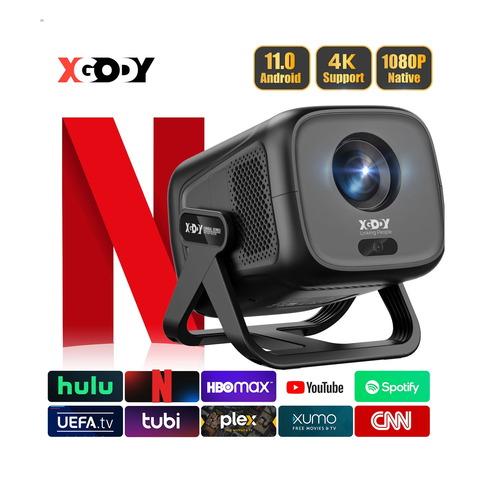 XGODY 4K Projektor 300ANSI Kurzdistanz Android 11 Beamer mit Autofokus & Keystone 1080P Wifi6 BT5.2 Tragbares Heimkino Image