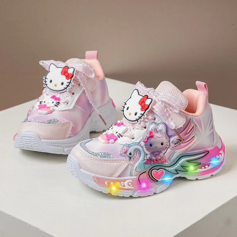 Sanrio Girls Melody Sneakers Frühling/Sommer/Herbst 2026 Neue Hello Kitty Glow Freizeitschuhe Kinder Drehknopf Lässige Papa-Schuhe
