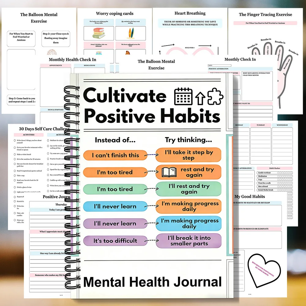 1SET Carnets spirales pour le bien-être émotionnel quotidien, journal de suivi de l