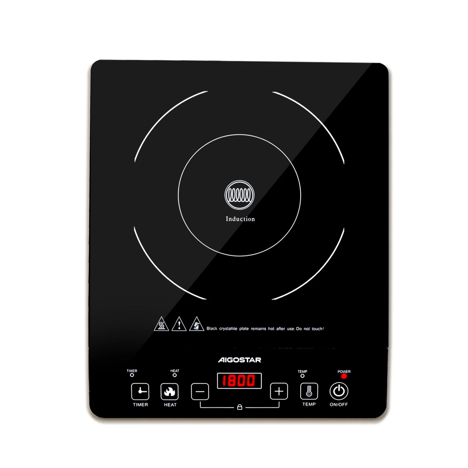 Aigostar Induktionskochfeld, Induktionskochplatte mit 2000 W, Touch-Steuerung, 10 Leistungsstufen, 10 Temperatureinstellungen, LED-Digitalanzeige, 3-Stunden-Timer, Schwarz Image