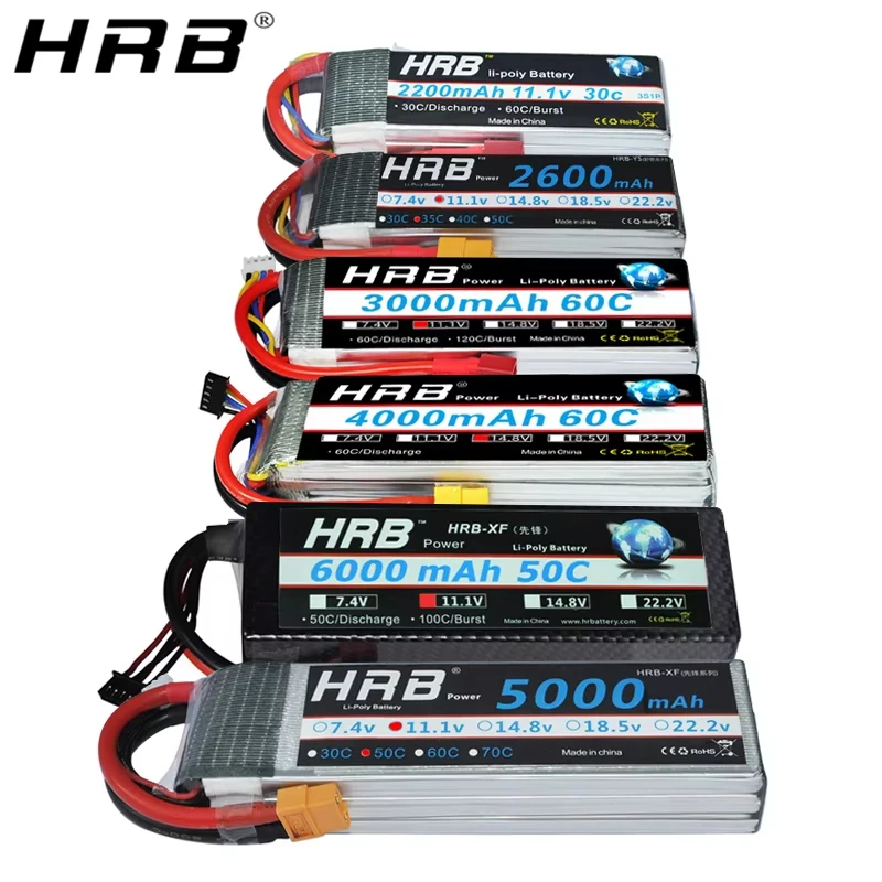 HRB Lipo Batterie 2S 3S 4S 6S 1300mah 1500mah 2200mah 2600mah 5000mah 6000mah 4000mah 7,4V 11,1V 14,8V 22,2V T XT60 RC Teile Image
