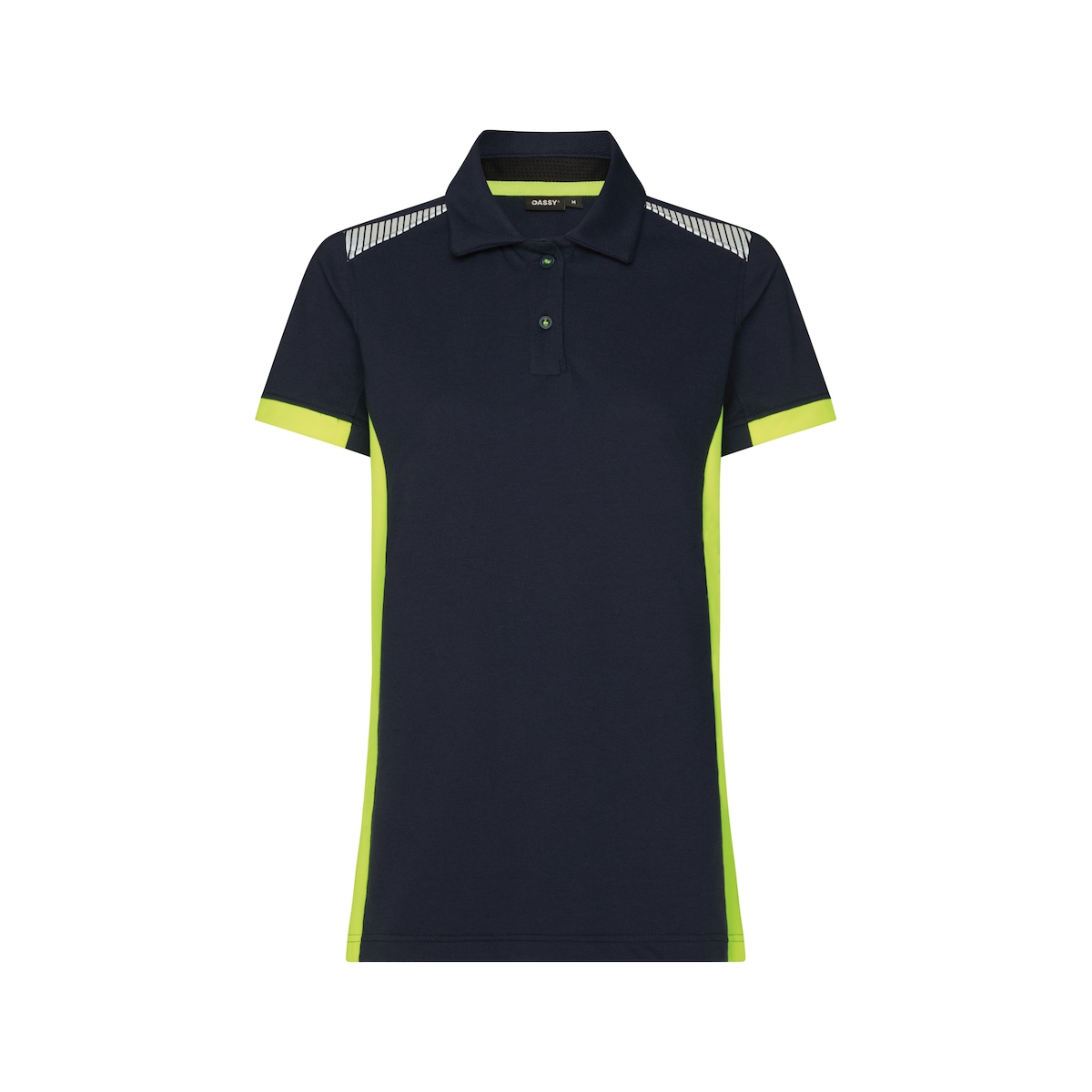 DASSY® Veracruz Women Damen-Poloshirt, Logix, Mesheinsätze, COPES 83, Brusttasche Reflexbiese, OEKO-TEX®, Art. 710071 nachtblau/neongelb 2XL Image