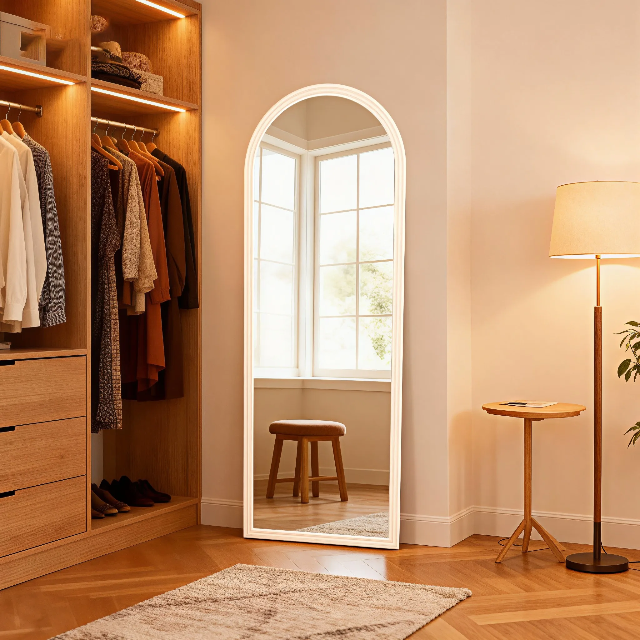 Specchio per tutto il corpo ad arco grande 160x50 cm Specchio da parete Specchio da parete Cornice in legno Specchio HD Camera da letto Soggiorno Corridoio Spogliatoio, Bianco/Nero/Marrone