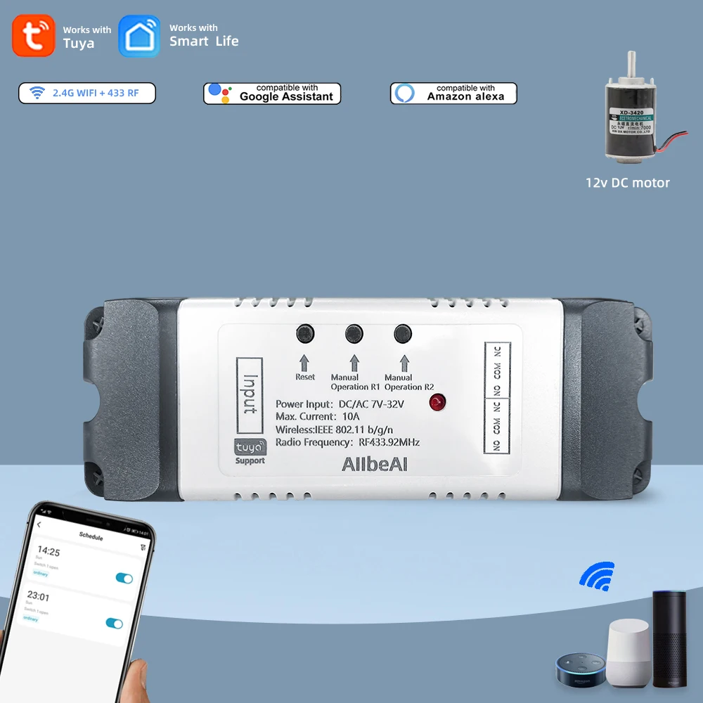 Tuya Smart Home 2CH Wifi Motor Vorwärts Rückwärts Schalter, DC 12V 24V 32V 110V 220V,2 Kanal Modul Relais, alexa Stimme Fernbedienung Image
