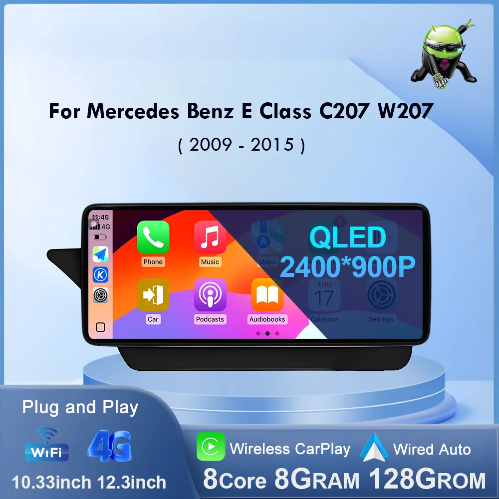Für Mercedes Benz E Klasse C207 W207 A207 2009-2015 Android 14 Auto Radio Video Drahtlose Player Carplay DSP stereo Touchscreen Image