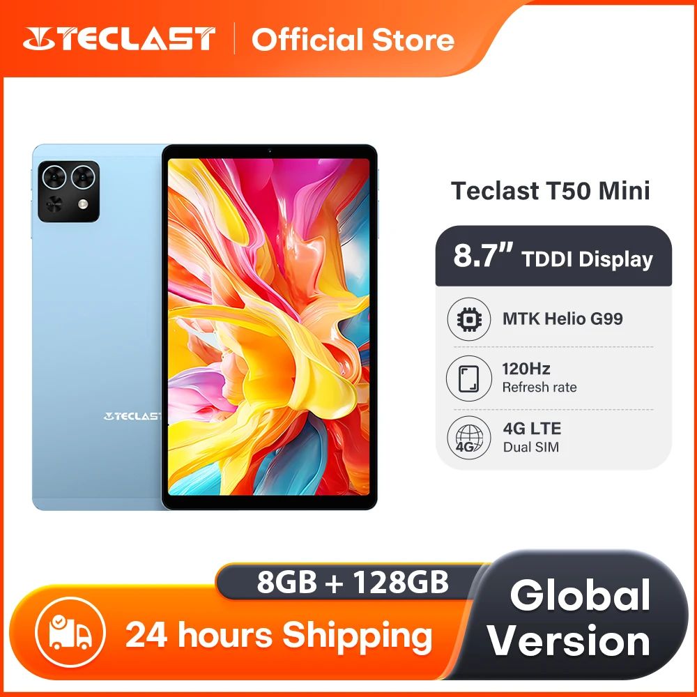 Teclast T50 Mini-Tablet 8,7 Zoll 120 Hz Display MTK Helio G99 20 GB RAM (8 + 12 virtuell) 128 GB ROM Android15 Tablets unterstützt 4G Dual SIM Image