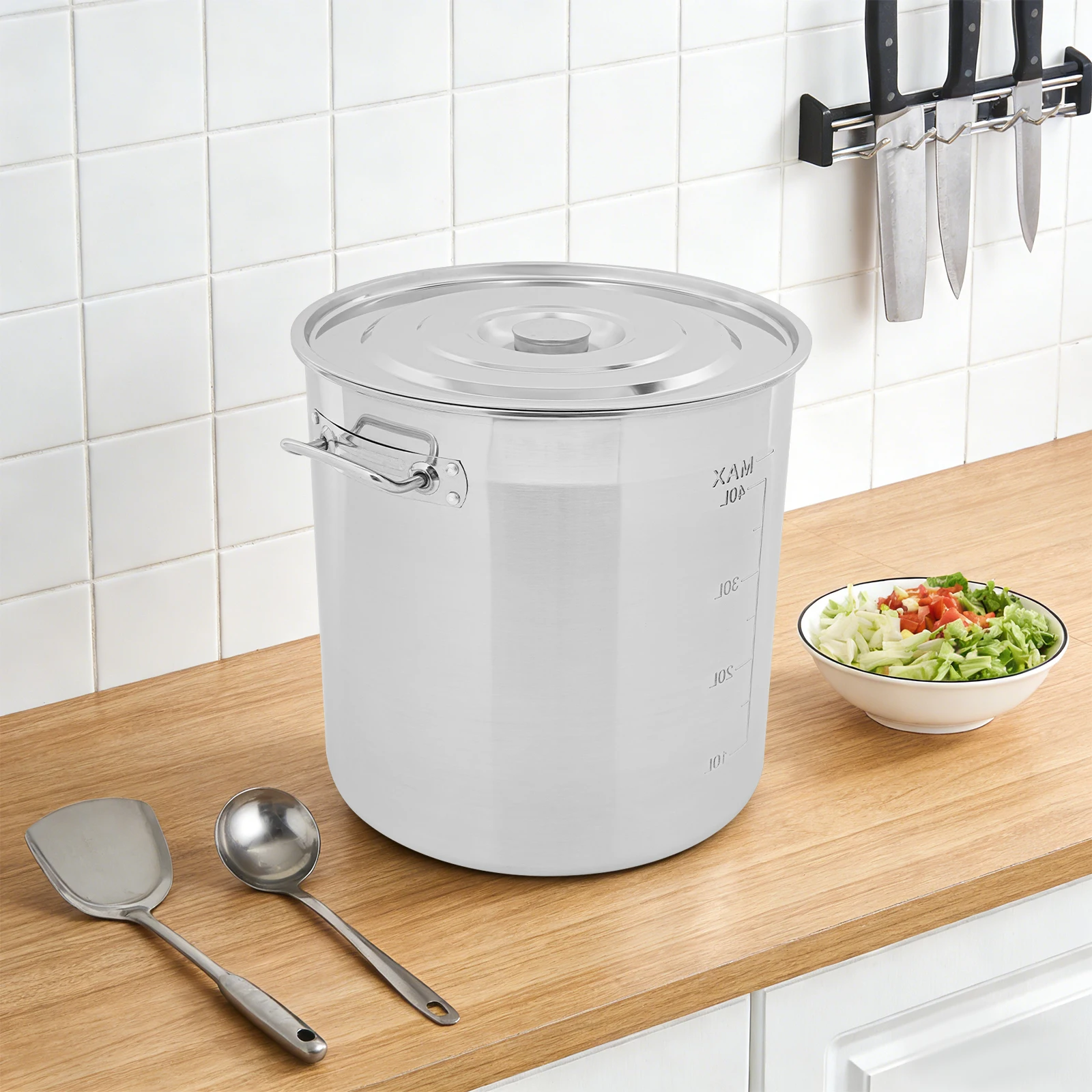 50L Edelstahl-Suppentopf, 40cm Durchmesser 3,0cm Dick, Großer Kochtopf, für Catering, Buffet, Restaurant, Party Image