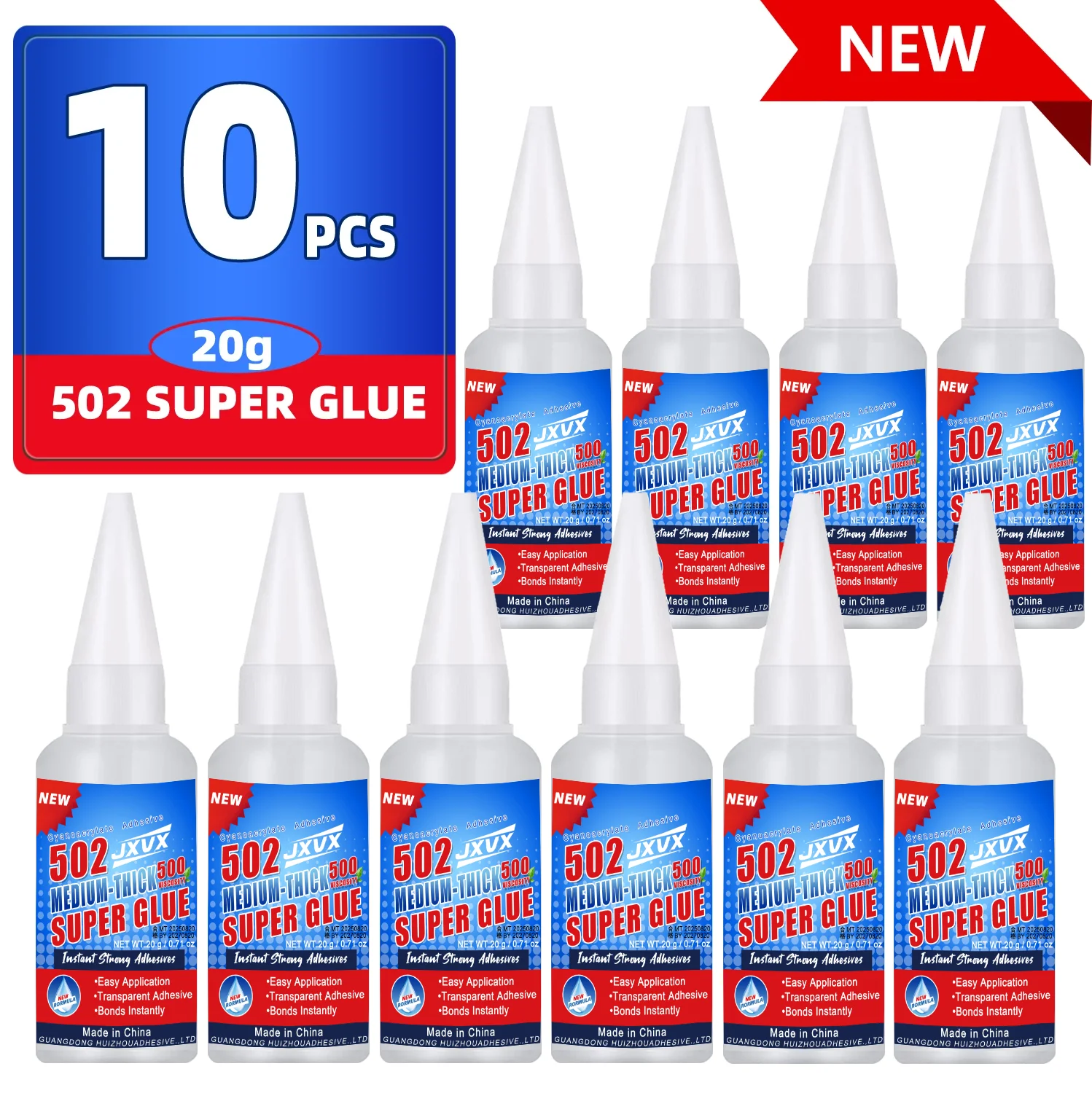 JXVX 1-15 Stück 502 Superkleber Extra Starker Cyanacrylat-Klebstoff Schnelltrocknend für Leder, Gummi, Holz, Metall, Glas, Starker Flüssigkleber mit Geringem Geruch, Inklusive 20 g