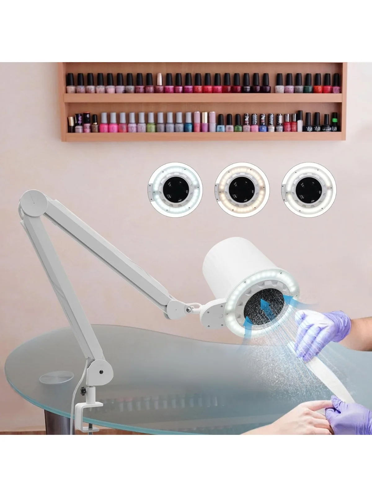 55W Nagelstaubsauger mit einstellbarem Winkel und LED-Lampe zum Absaugen des vom Nagelproduktionsverfahren entstellten Staubs sowie zum Entfernen abgestorbener Haut. Image