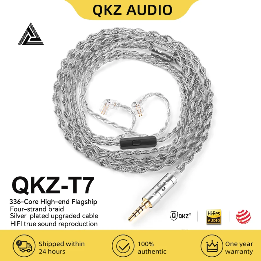 Original QKZ T7-Ohrhörer, 336-adrig, versilbertes Upgrade-Kabel, 4-adrig, 3,5-mm-Stecker auf 2-poliges HiFi-Stereokabel für QKZ HBB KZ ZSN Pro 2 Castor KZ ZS12 PRO EDCPRO Image