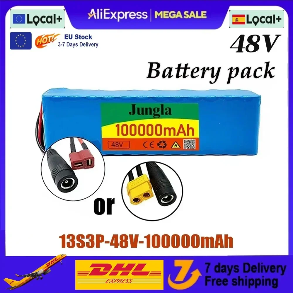 Neue Original 48V 100Ah 1000W 13S3P 100000mAh Lithium-Ionen-Batterie 54,6V Lithium-Ionen-Akku für Elektroroller mit BMS + Ladegerät Image