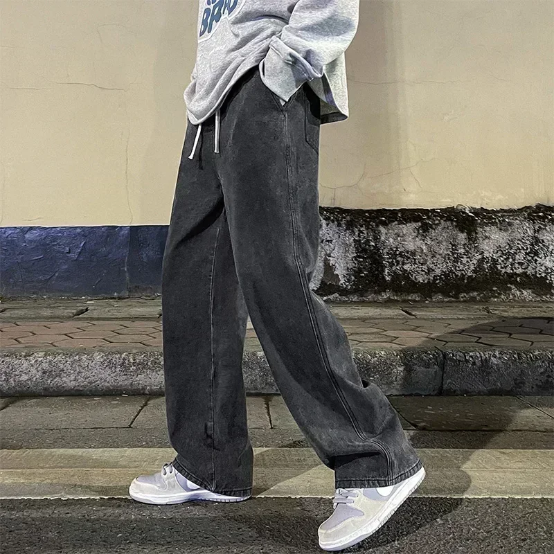 25 neue Streetwear Lose Jeans Männer Koreanischen Stil, Mode, Lose Gerade Breite Bein Hosen Männer der Marke Kleidung Schwarz Licht blau