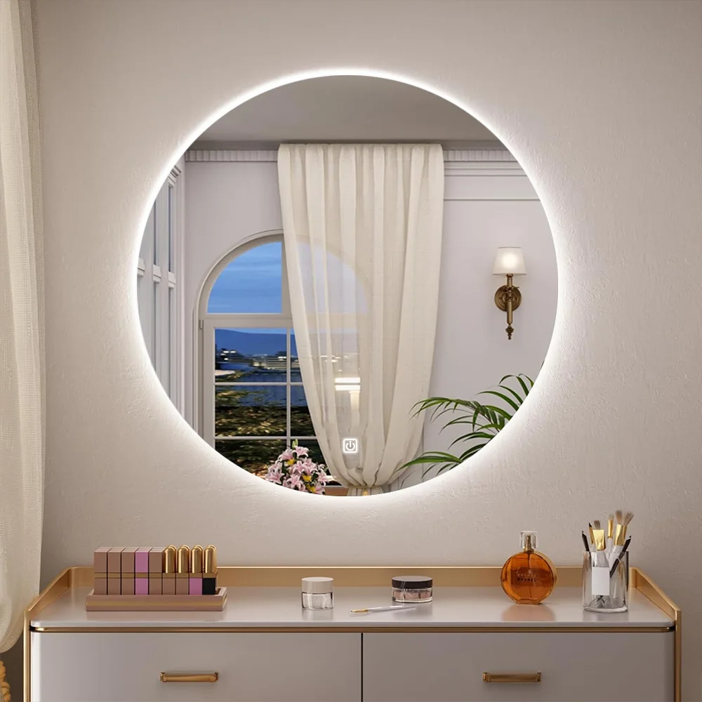 Intelligenter Runder Badezimmerspiegel mit LED-Beleuchtung Wandmontierter Spiegel 3 Farben Speicherfunktion Stufenlos Dimmbar Wasserdicht IP54 Touch-Schalter