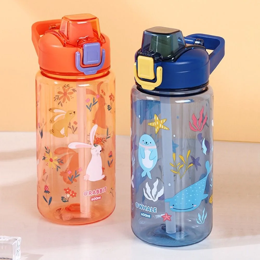 Tragbare 600ml Wasserflasche mit Silikon-Trinkhalm, Dinosaurier-Kindertrinkbecher, auslaufsicherer Plastik-Trinkbecher, Sommer Image