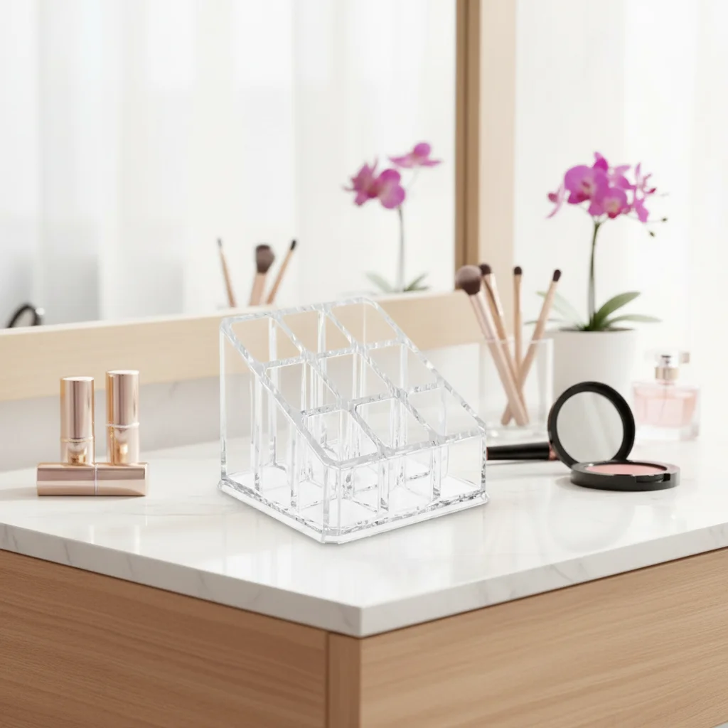 Transparentes Aufbewahrungsregal für Lippenstift, 9 Fächer, Schreibtisch-Organizer, Kosmetikhalter für die Präsentation von Lipgloss-Nagellack Image