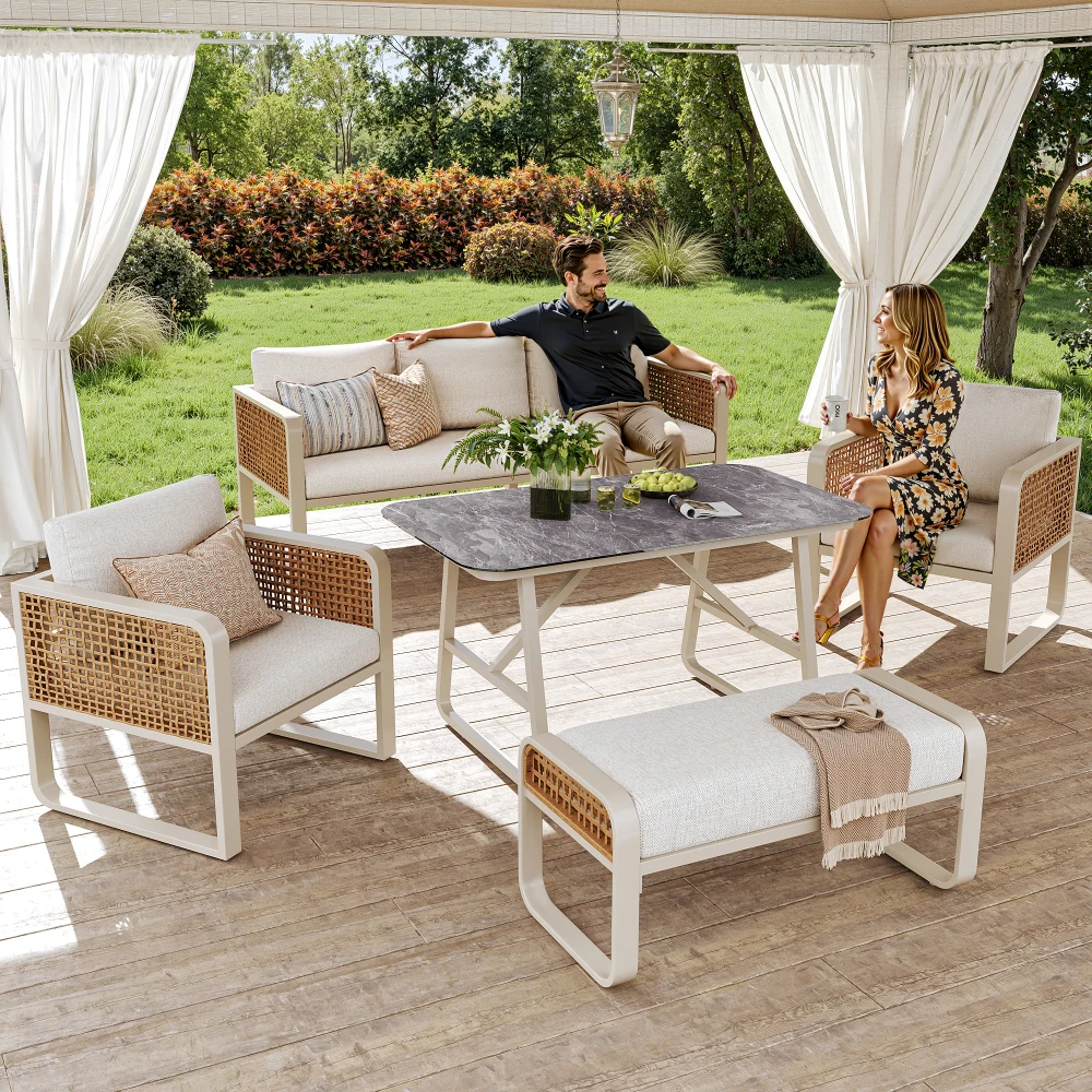 Garten-Lounge-Set für 6-7 Personen, PE-Rattan-Sitzgruppe inkl. Beistelltisch, Gartensofa mit waschbaren Kissen, verstellbare Füße Image