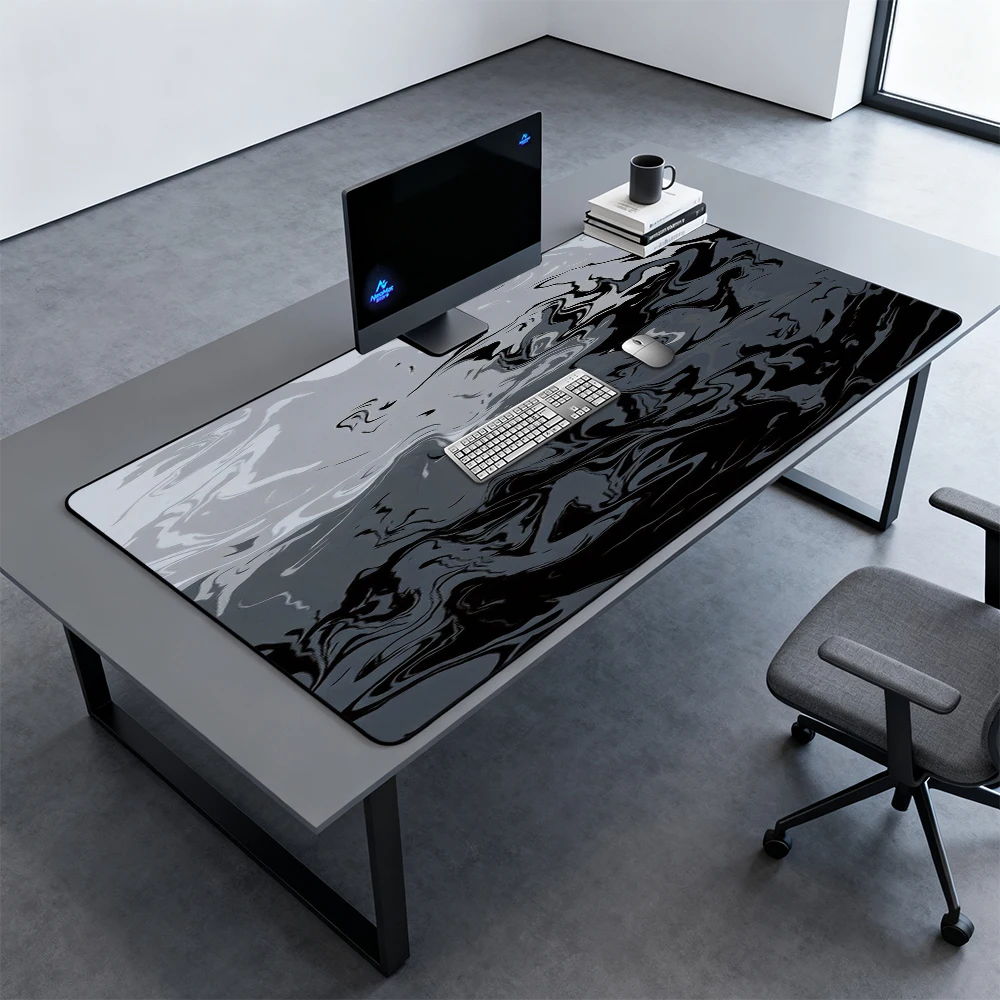 Gaming-Mauspad Groß XXL Abstrakt Schwarz-Grau Schreibtischunterlage Volle Größe 1200x600 1500x600 Rutschfest Premium Büro Minimalistisches Design Image