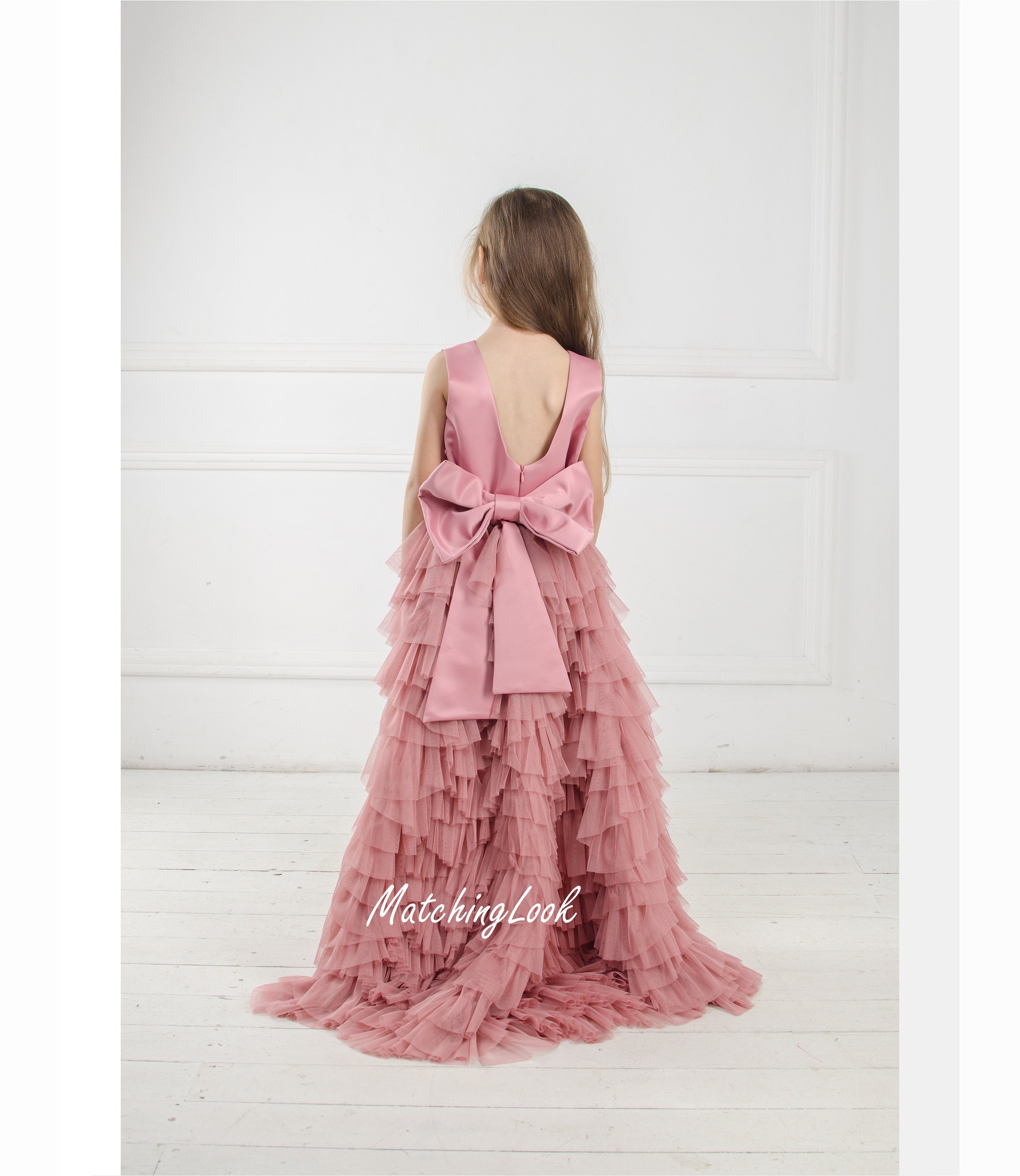 Fiore Ragazza Abito, Alto Basso Abito, Tulle Strati Abito, Dusty Rose Abito, Bambino Ragazza Abito, Tutu Abito, Ragazza Compleanno Abito, Abito Concor