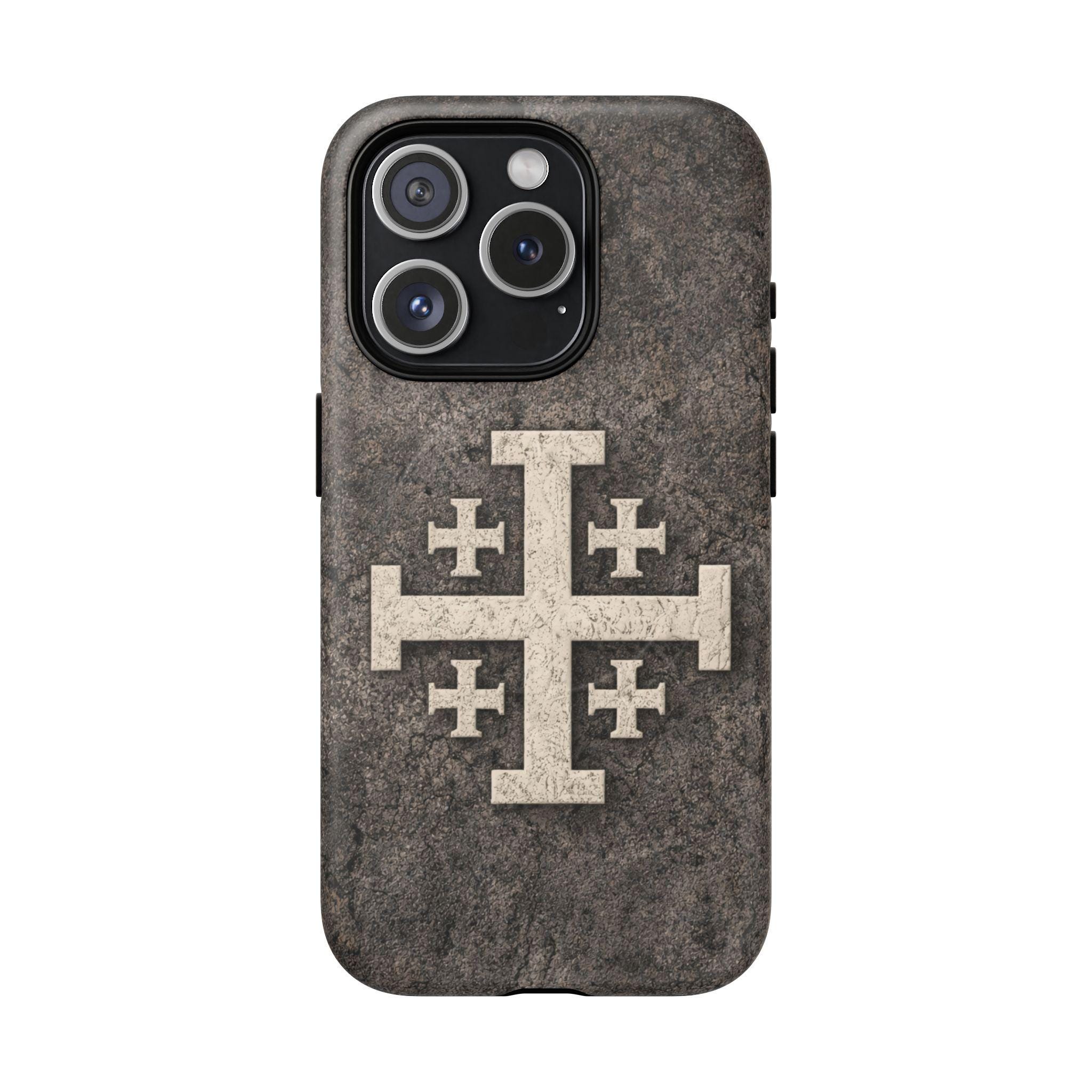 Custodia per iPhone con croce di Gerusalemme, custodia per iPhone cristiana in pietra, fede antica, croce di Terra Santa, custodia per telefono MagSaf
