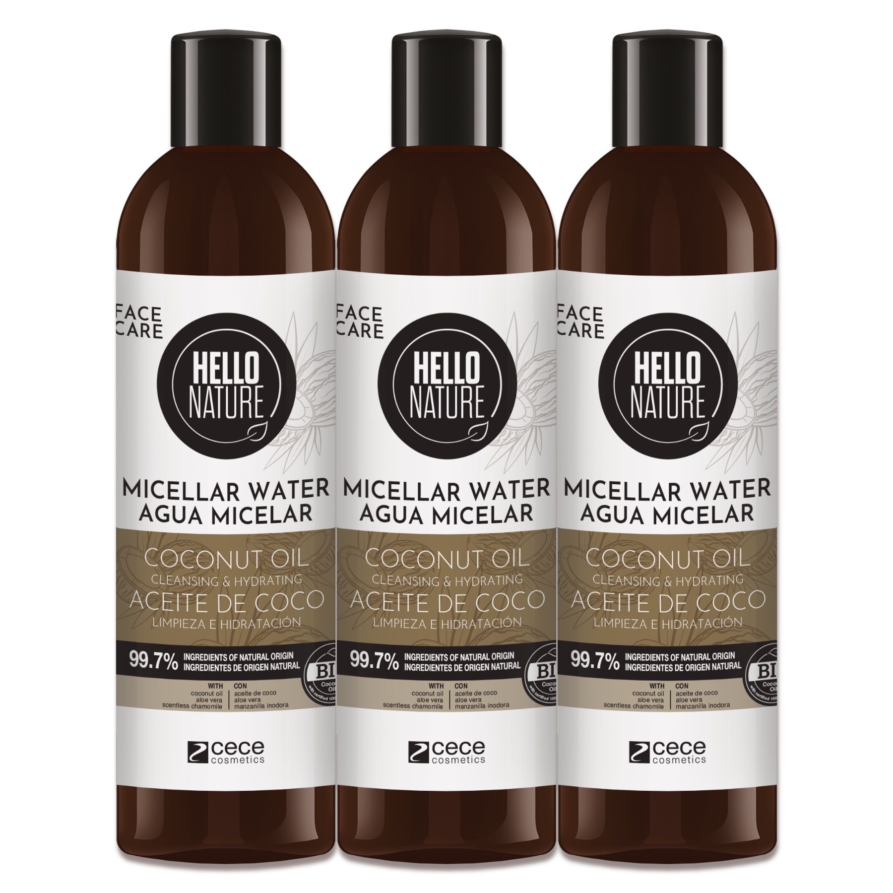 Hello Nature Acqua micellare per la pulizia del viso con olio di cocco