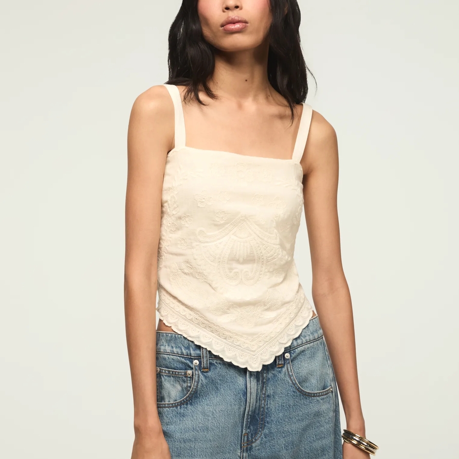 Lucky Brand Festival Handkerchief Cami Top - Women's Clothing Cami Camisoles Tank Top in Cream, Size M