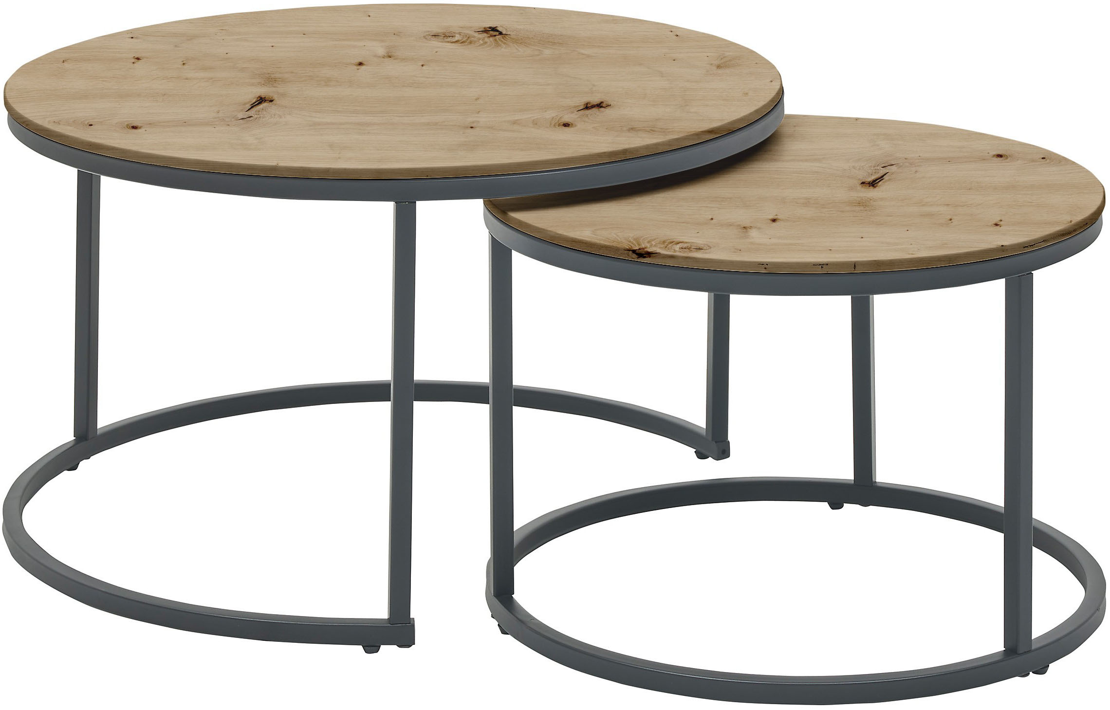 Couchtisch STOLKOM "Gino 2 Ø/H 80x75 cm & 60x40 cm", holzoptik, schwarz, schwarz, holzoptik, H:45cm, Tische, Couchtisch, 2er Set, 15mm MDF,PVC-Beschichtung Image