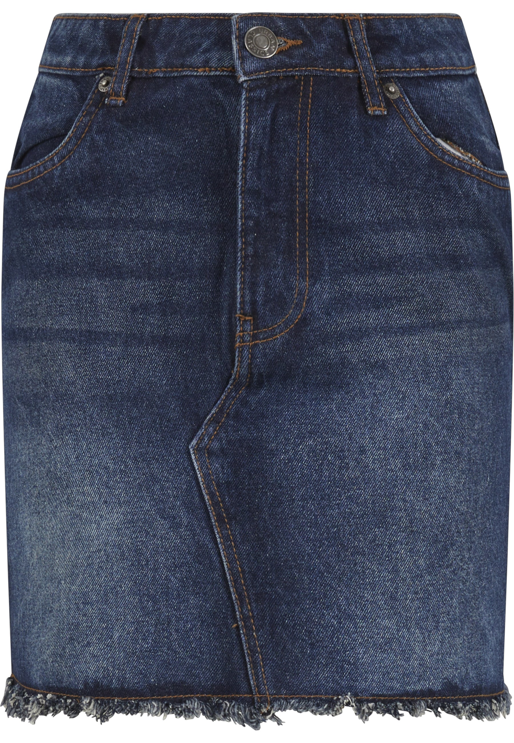 Sommerrock URBAN CLASSICS "Urban Classics Ladies Heavy Mini Denim Skirt", Damen, Gr. 28, new dunkelblau washed, 100% Baumwolle, unifarben, slim fit, Röcke Image