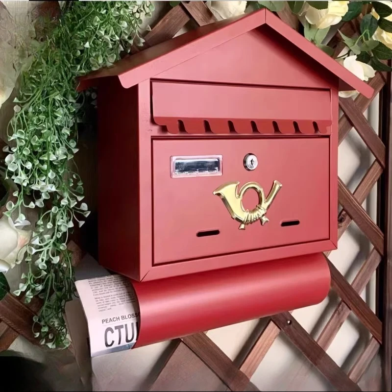 Boîte aux lettres murale en métal rétro rustique pour extérieur, maison, bureau, journaux, magazines, lettres, avec serrure, antirouille, boîte de dépôt