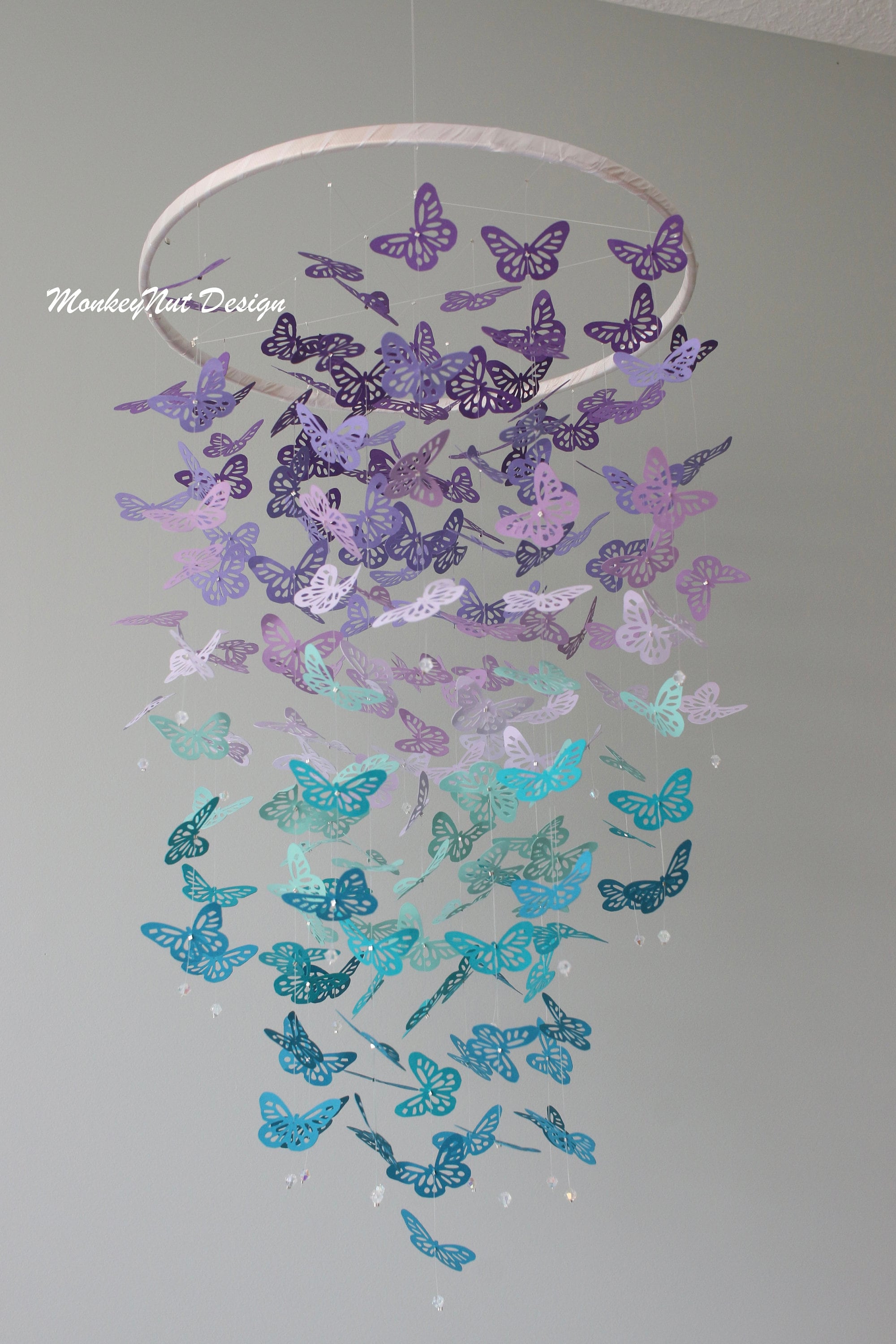 Mobile a farfalla viola e verde acqua a strato singolo/turchese/schiuma di mare/mobile per culla/camera per bambine/baby shower/mobile a farfalla/deco