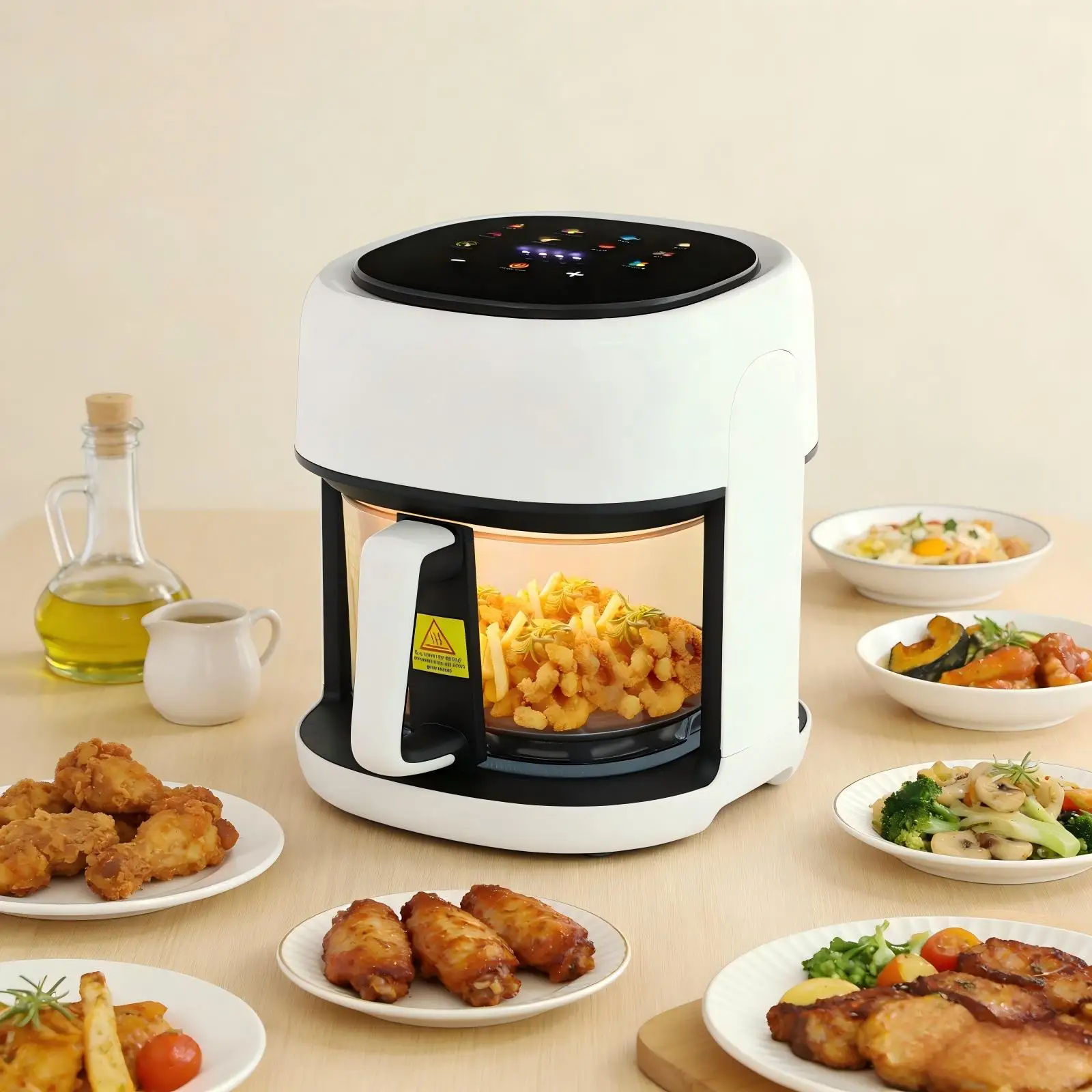 Weiße 1350W EU-Standard 3,3L Heißluftfritteuse mit Sichtfenster 220V 360 ° Sichtbare Heißluftfritteuse, intelligente Heißluftfritteuse zum Frittieren und Backen von Speisen