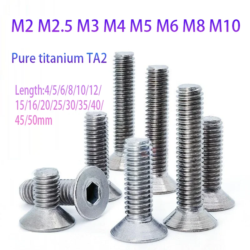Senkkopf-Sechskantschrauben aus reinem TA2-Titan, GR2-Schraube, M2/M2,5/M3/M4/M5/M6/M8/M10, Länge 4/5/6/8/10/12/14/16/20/25/50 mm. Image