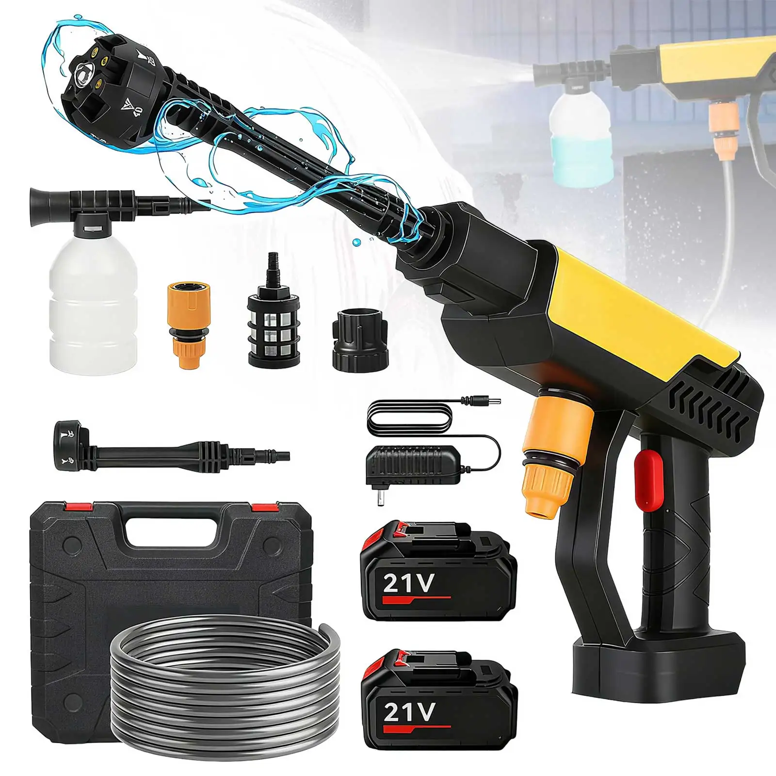 70Bar Akku-Hochdruckhebel Waschspray Wasserpistole Autowaschdruck Wasserwaschmaschine für Makita 21V Akku Image