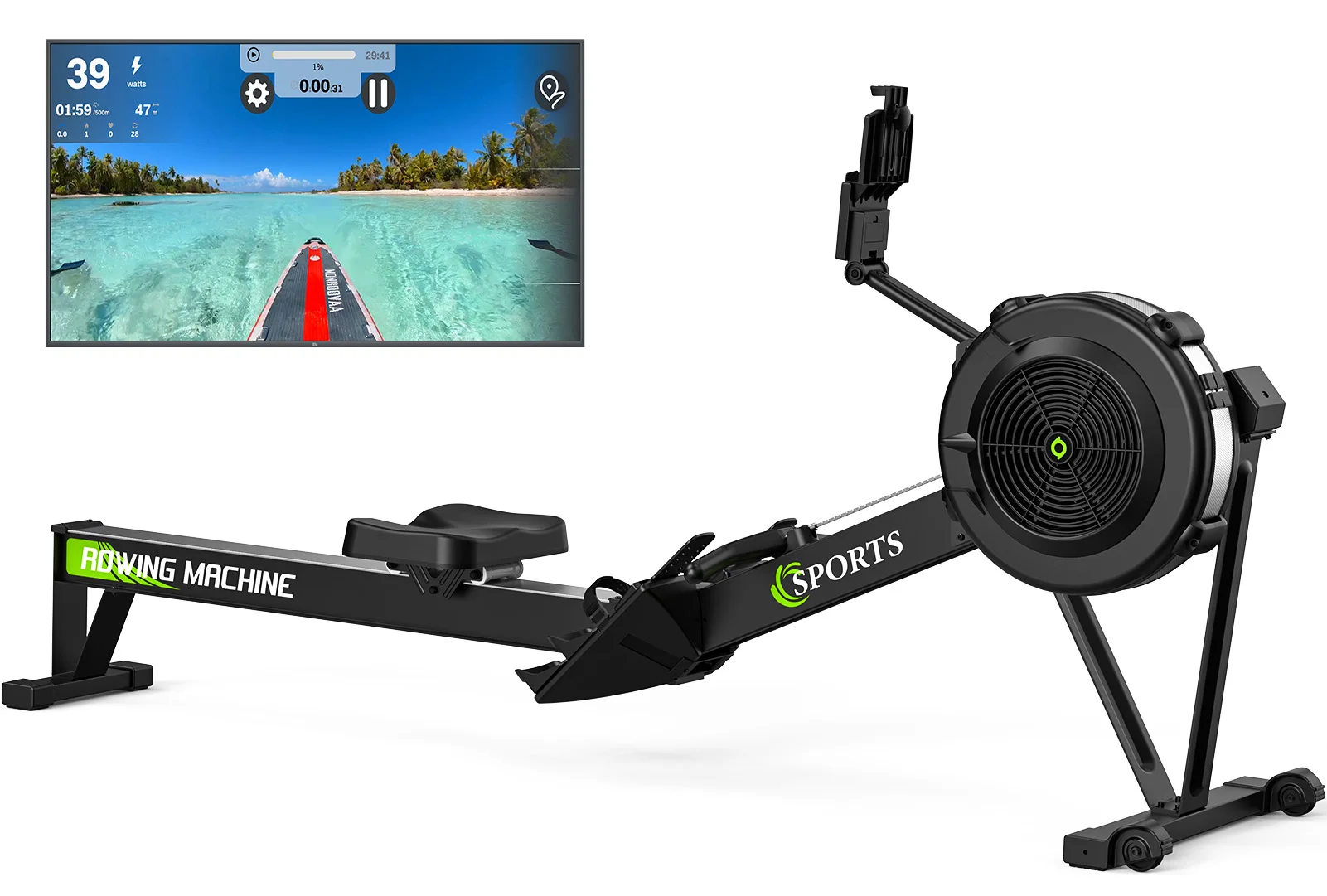 Rudergerät für zu Hause mit Luftbeständigkeit, Bluetooth-Board-Computer, verstellbarer Tablet-Halter, 160 kg Tragkraft Image