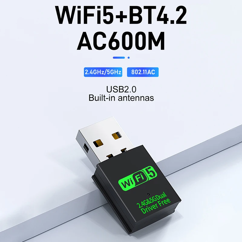 600 Mbit/s USB WiFi5 Bluetooth 4.2 Adapter Dual Band 2,4 G 5 GHz USB Wi-Fi 5 Netzwerk Wireless Wlan Receiver Dongle FAHRER KOSTENLOS Image